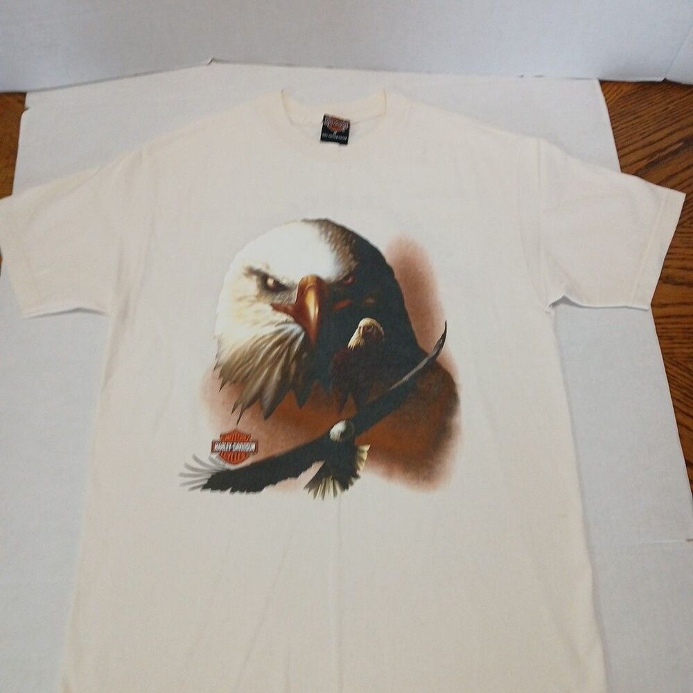 VTG Harley Davidson Patriot Eagle Mid/OH Y2K T-shirt M Cream 2-Side Graphic Logo
